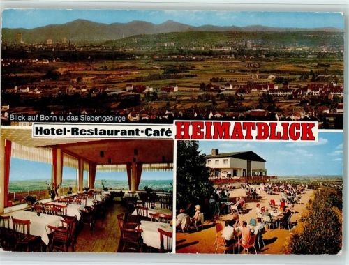 Roisdorf Hotel Restaurant Café Heimatblick Innenaufnahmen Terrasse Blick auf Bonn und das Siebengebirge 3-Bildaufnahme