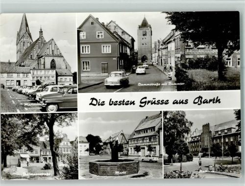 Barth Marienkirche Dammstraße mit Dammtor Thälmannstraße Markt Brunnen Rathaus