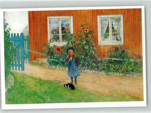 Brita mit schwarz weisser Katze Sonnenblumen Gemälde Carl Larsson AKU2