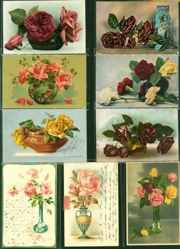 Rosen in Vasen Lot mit 25 AK, ca. 1903-1938: überwiegend gute Erhaltung, teils gelaufen