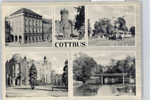 Cottbus Straße der Jugend Straßenbahn Fluss Brücke Theater