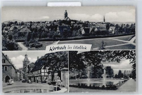 Korbach Brunnen Auto Feld Springbrunnen Teich Baum Haus