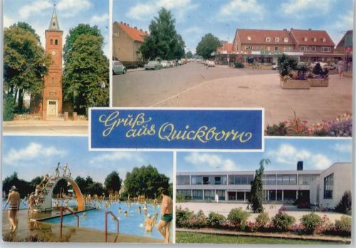 Quickborn Kirche Auto Straße Haus Schwimmbad Kinder Rutsche