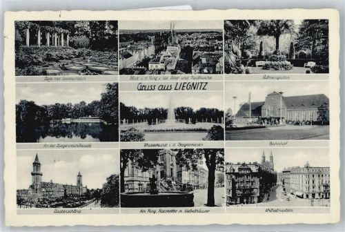 Liegnitz Palmengarten, Bahnhof, Wilhelmsplatz, Am Ring, Ratskeller, Kirche, Park, Seerosenteich, Ziegenteichbaude, Schloß