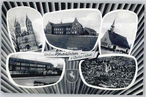 48485 W4445 Neuenkirchen , Kr Steinfurt - Kirche, Krankenhaus, Schule, Fliegeraufnahme