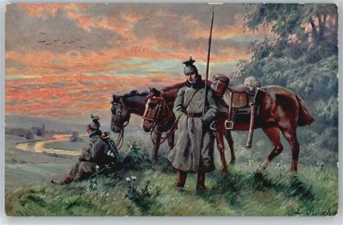 L.Rösch , Morgenrot , Soldaten mit Pferd