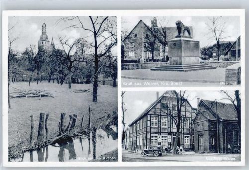 Welver Gasthaus Walter, Ehrenmal, Kirche