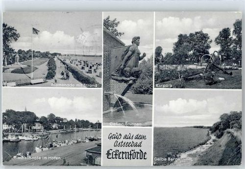 Eckernförde Promenade, Fischerbotte, Gelbe Berge, KUrpark, Gefion-Brunnen