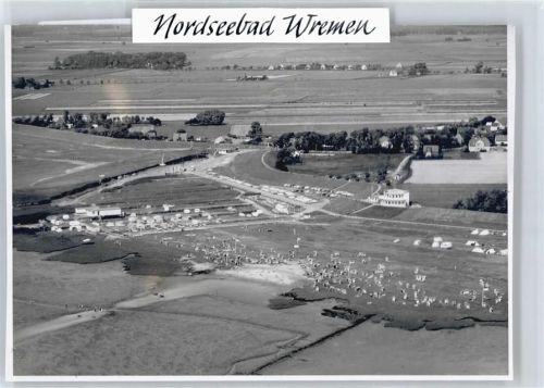 Wremen Foto, Fliegeraufnahme, Gaststätte Strandhalle, Campingplatz