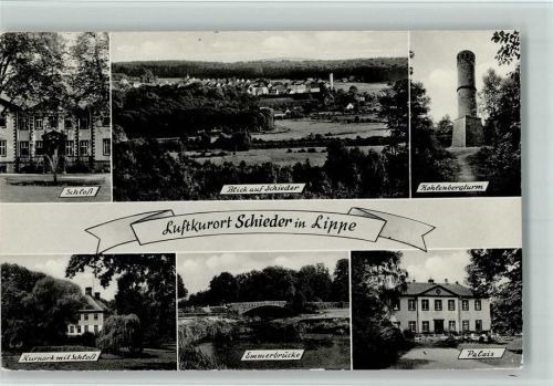 Schieder ex Sammlung Busse Schloß Blick auf Schieder Kahlenbergturm Kurpark mit Schloß Emmerbrücke Palais
