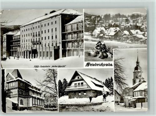 Friedrichroda FDGB-Ferienheim Walter Ulbricht Teilansicht Spießberghaus Heuberghaus Kirche Winteraufnahme