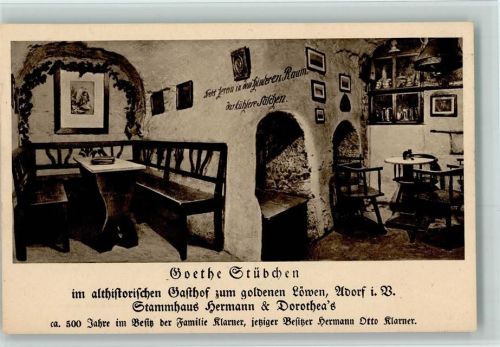 Adorf Gasthof Zum goldenen Löwen Innenaufnahme Goethe Stübchen