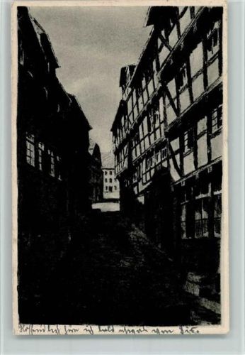 Schlitz Stadtberg mit Blick auf das Rathaus Kohlezeichnung sign. K. Winkel