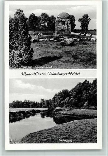 Müden Hermann Löns Denkmal und Badewiese ca 1950 AK