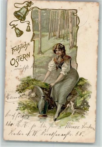 1905 Frau holt im Wald an einer Quelle Wasser AK