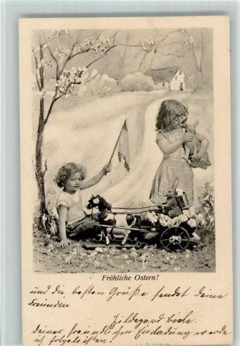 Kinder mit Spielzeug, Pferdekutsche 1902 AK