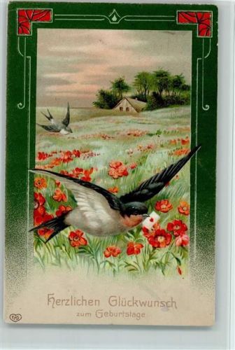 1909 Verlag EAS - Jugendstil, Schwalbe mit einem Brief, Geburtstag AK