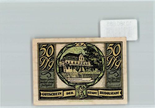Rudolstadt Notgeld Geburtshaus Charlotte v. J. Engefelds Frau mit Gitarre singende Kinder