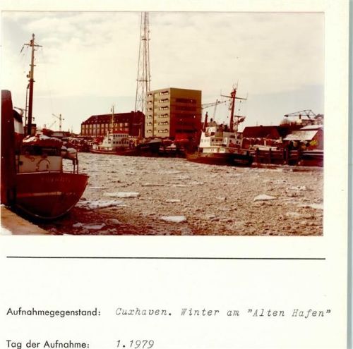 Cuxhaven Winter Alter Hafen Foto montiert auf Karton