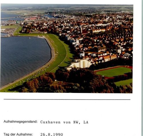 Cuxhaven Fliegeraufnahme von NW Foto montiert auf Karton