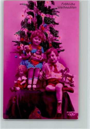 Geschmückter Weihnachtsbaum, Kinder mit Spielzeug, handcoloriert - Fotoverlag - Fotografie