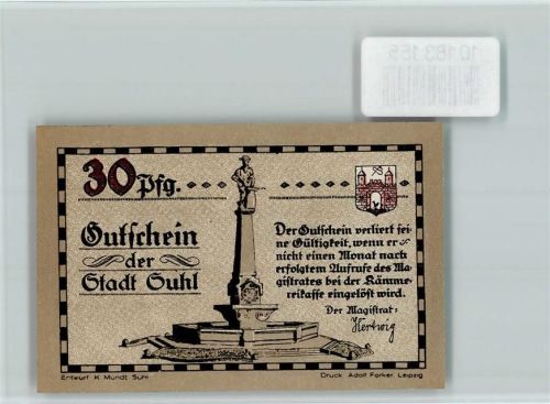 Suhl Notgeld Soldat Hakenbüchse Brunnen