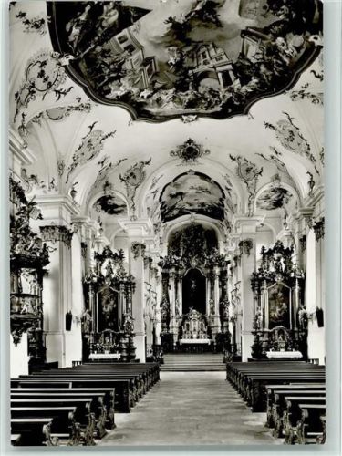 Bergen Innenansicht mit Deckenfresken u. Altar der Pfarr- u. Wallfahrtskirche