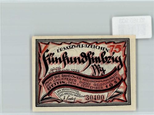 Stettin Notgeld Randowlied Eisenwerk Kraft Kratzwieck