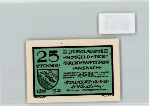 Ansbach Notgeld Jubiläums-Notgeld Wappen Der Schwed