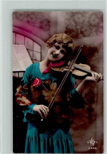 1929 handcoloriert - Verlag SOL 3449 - Frau mit einer Geige