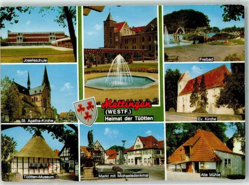 Mettingen Josefsschule St. Agatha-Kirche Tüötten-Museum Brunnen Freibad Evangel. Kirche Alte Mühle