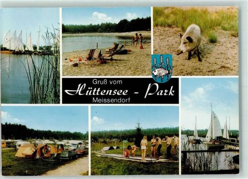 Meißendorf Hüttensee-Park Campingplatz Schwein Segelboote Minigolf Rückseite mit Abschürfungen bzw Kleberesten
