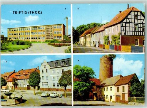 Triptis Rückseite mit Abschürfungen bzw Kleberesten VEB Porzellanwerk Markt Schlossturm