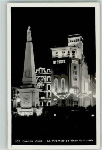 Buenos Aires 1937 Illumation La Piramide de Mayo AK