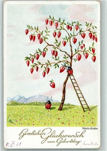 1937 Geburtstag - Baum mit Herzen AK