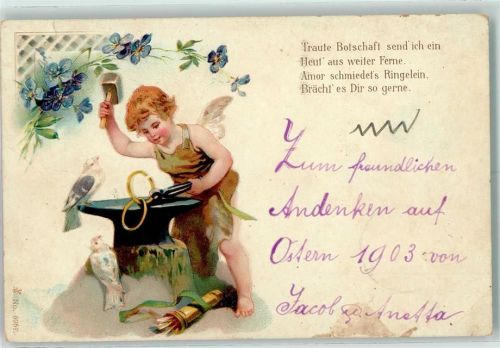 1903 als Schmied Eheringe und Spruch Poesie AK