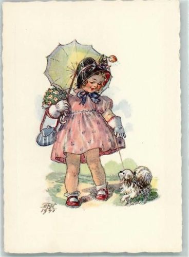 1941 Serie 2056-2 Mädchen Hund Sonnenschirm AK