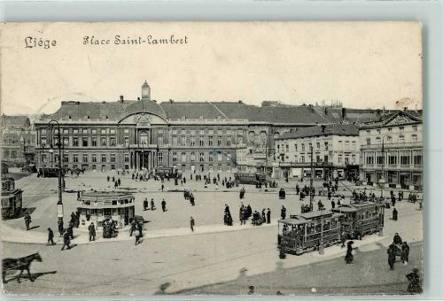 Liege 1915 Place Saint-Lambert Straßenbahn