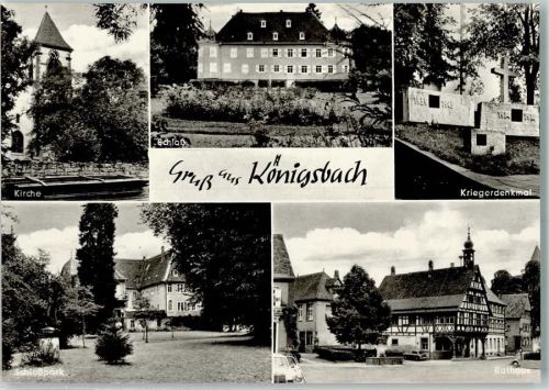 Königsbach-Stein Rückseite mit Abschürfungen und Kleberesten Kirche Schloss Kriegerdenkmal Schlosspark Rathaus