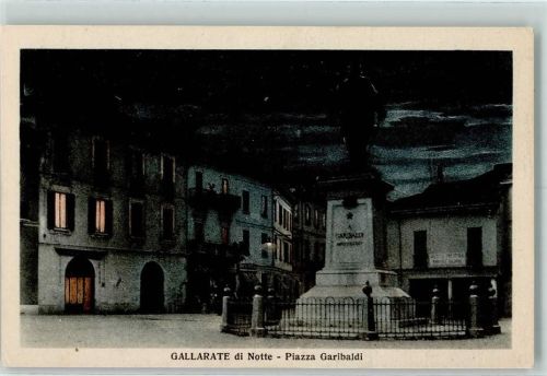 Gallarate 1929 Mondschein - Piazza Garibaldi mit Monument AK