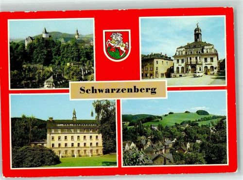 Schwarzenberg Rückseite mit Abschürfungen bzw Kleberesten Schloss Kirche Rathaus