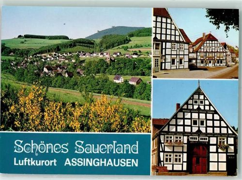 Assinghausen Rückseite mit Abschürfungen bzw Kleberesten Fachwerkhäuser