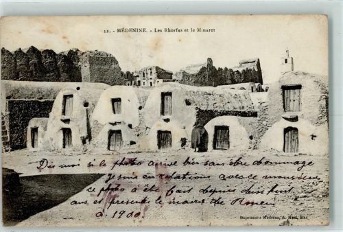 Medenine 1917 Les Rhorfas et le Minaret AK