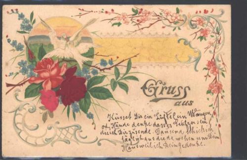 1902 Prägedruck Vergissmeinnicht Rosen AK