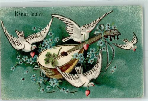 1905 Bonne Annee Vergissmeinnicht Laute Lithographie AK