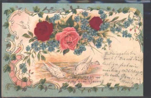 1903 Prägedruck Vergissmeinnicht Rosen AK