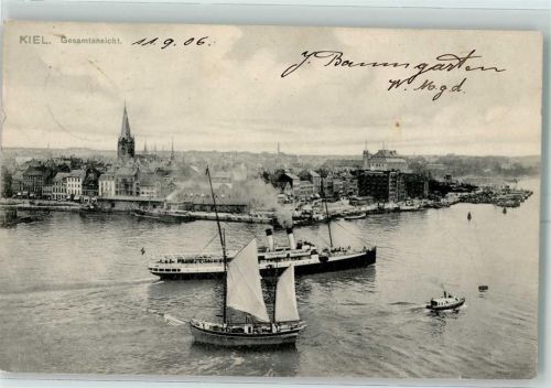 Kiel 1906 Hafen Dampfer Segelschiff