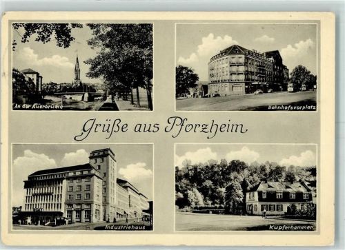 Pforzheim 1913 Auerbrücke Bahnhofsvorplatz Industriehaus Kupferhammer