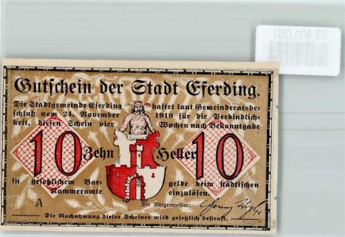 Eferding 1919 Zehn Heller Gutschein