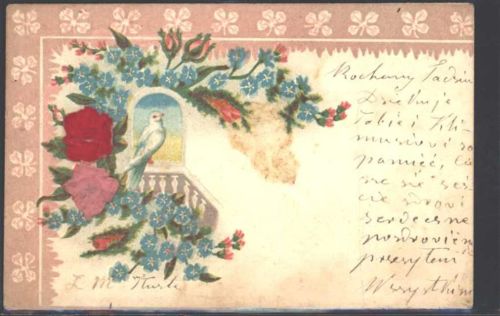 1901 Prägedruck Vergissmeinnicht Rosen AK